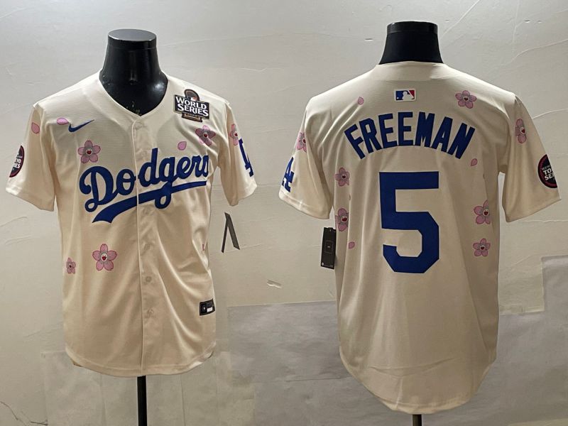 Men Los Angeles Dodgers 5 Freeman Cream Sakura Edition 2025 Nike MLB Jersey style 7
